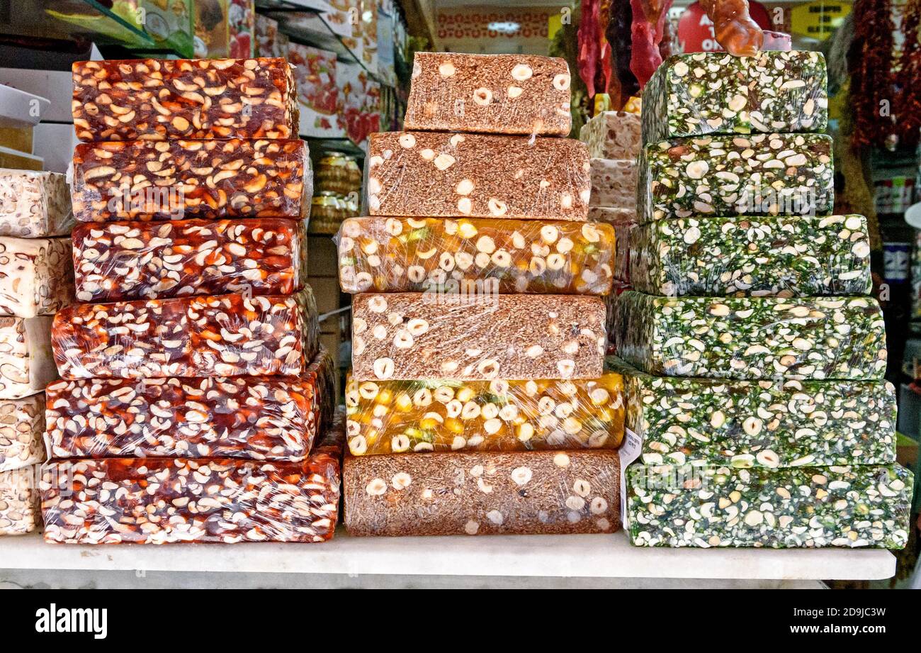 Assortiment de bars turcs Delight. Sucreries douces enrobées de sucre Banque D'Images