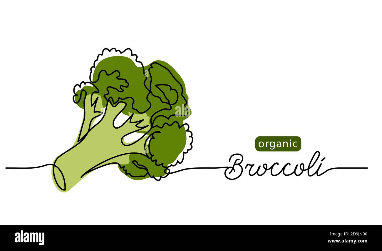 Illustration de l'oedle vecteur de brocoli. Illustration d'un dessin d'une ligne avec lettrage de brocoli biologique Illustration de Vecteur