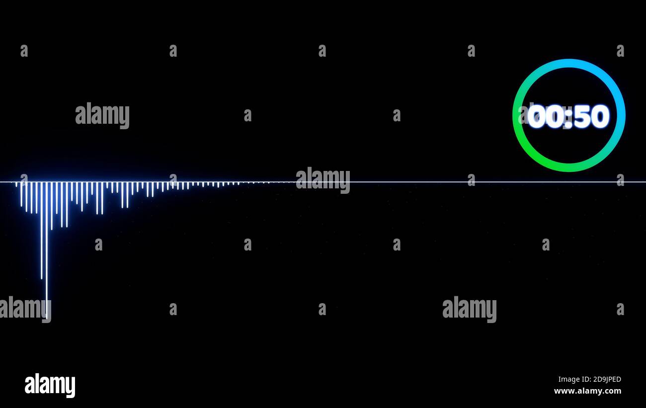 Spectre audio onde de fréquence , Abstract 3D ondes sonores avec chargement coloré infographie compte à rebours horloge , rendu 3D Banque D'Images