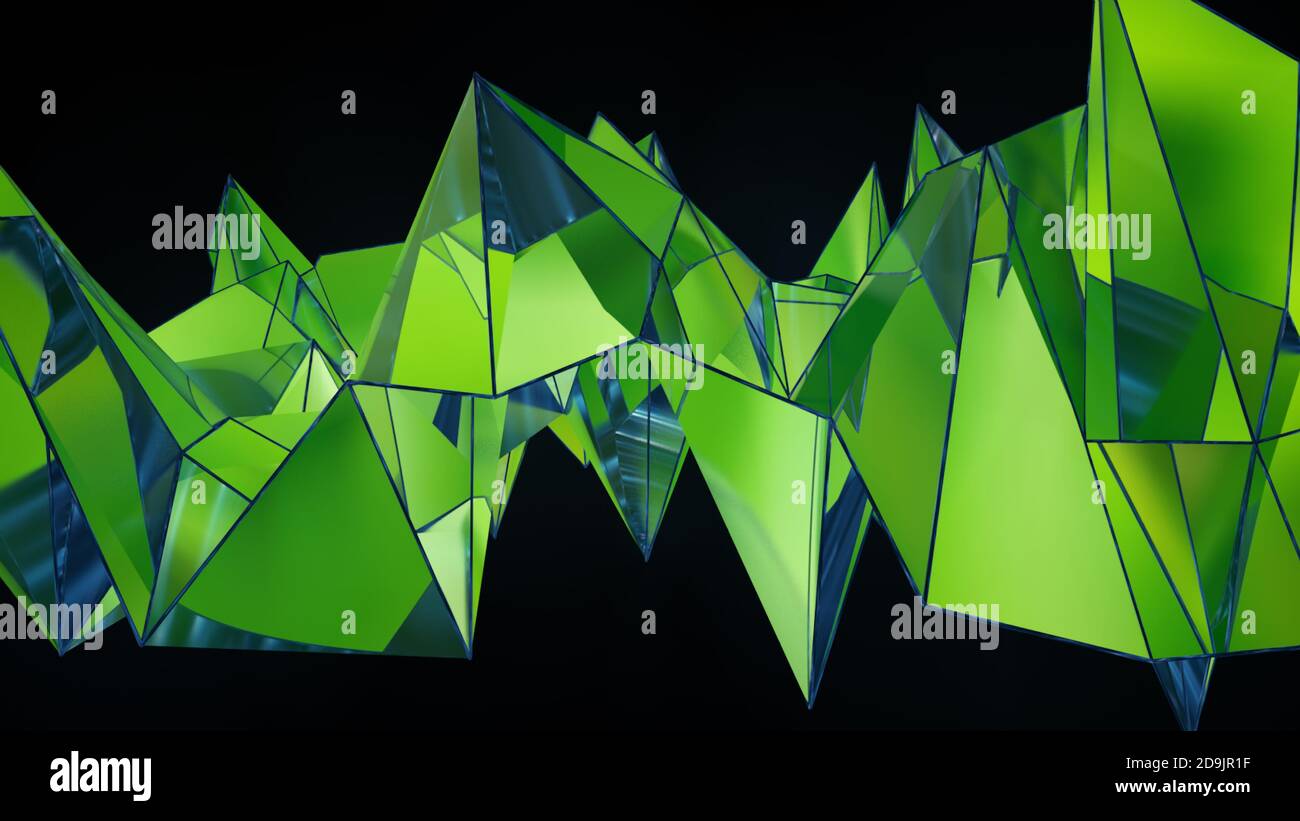 Arrière-plan numérique abstrait avec rendu 3D des particules géométriques vertes Banque D'Images