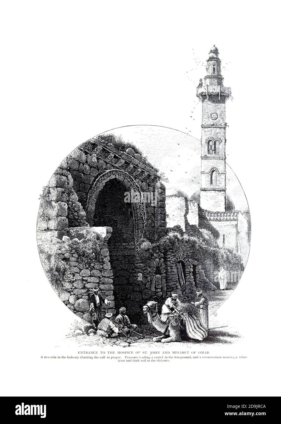 Entrée à l'Hospice de Saint-Jean et Minaret d'Omar, Jérusalem. Du livre pittoresque Palestine, Sinaï et Égypte par le colonel Wilson, Charles William, sir, 1836-1905. Publié à New York par D. Appleton and Company en 1881 avec des gravures en acier et en bois tirées de dessins originaux de Harry Fenn et J. D. Woodward Volume 1 Banque D'Images