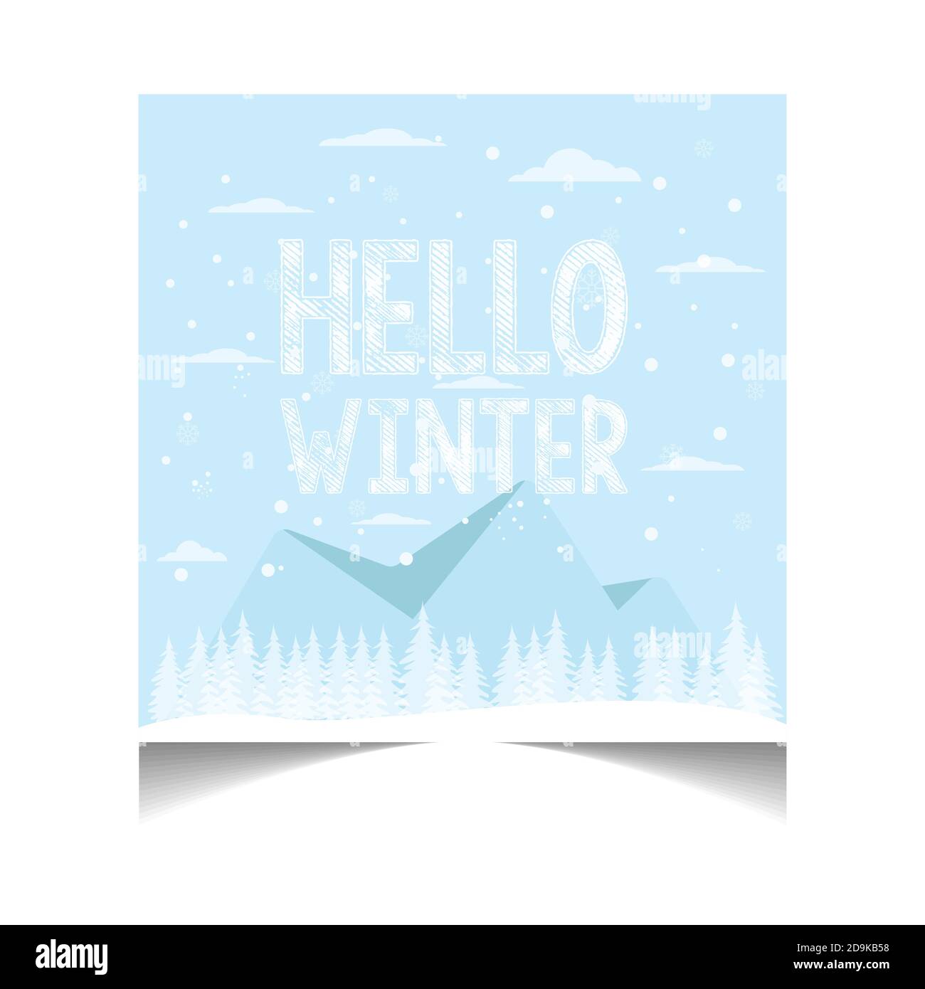 Bonjour titre d'hiver dans l'illustration du vecteur de fond de neige. Modèle d'invitation à l'affiche de carte postale d'hiver. Carte vectorielle avec calligraphie Illustration de Vecteur