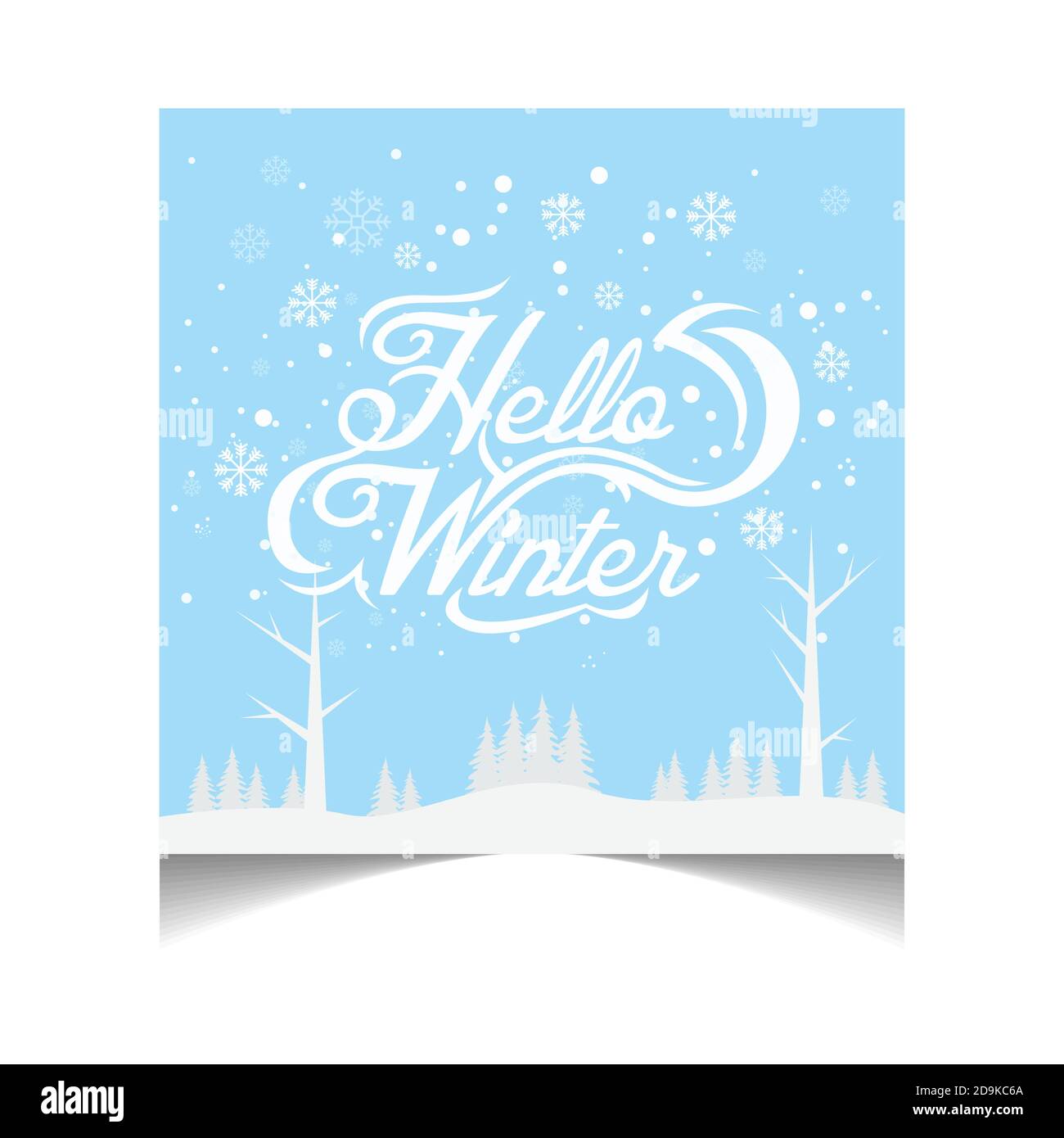 Bonjour titre d'hiver dans l'illustration du vecteur de fond de neige. Modèle d'invitation à l'affiche de carte postale d'hiver. Carte vectorielle avec calligraphie Illustration de Vecteur