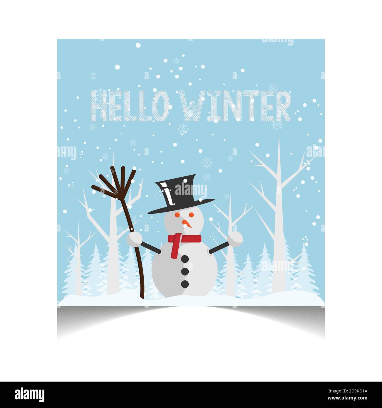 Bonjour titre d'hiver dans l'illustration du vecteur de fond de neige. Modèle d'invitation à l'affiche de carte postale d'hiver. Carte vectorielle avec calligraphie Illustration de Vecteur