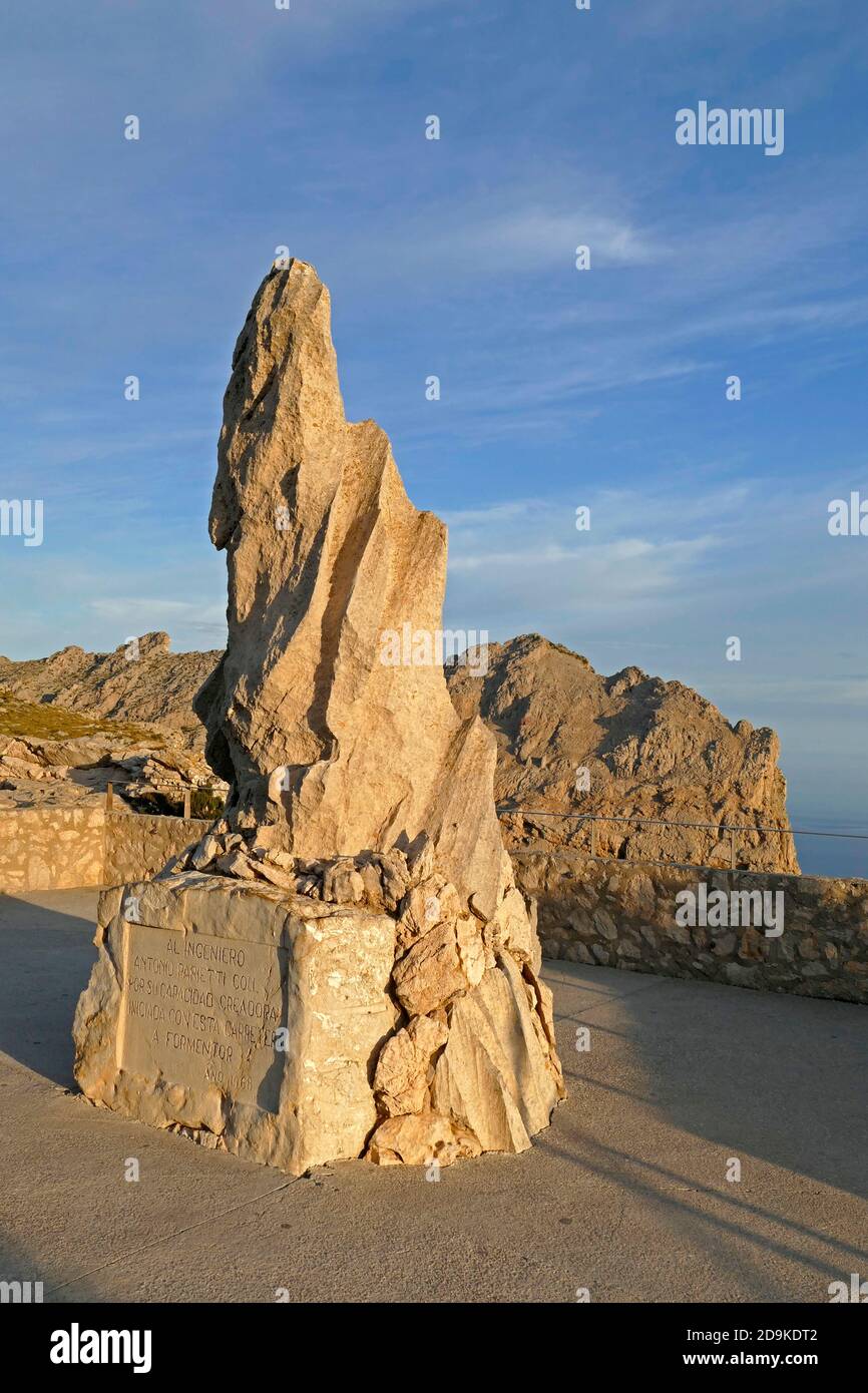 Monument à l'Ing.Antonio Parietti Coll au Mirador es Colomer à Cap Formentor, Serra de Tramuntana, Majorque, Iles Baléares, Espagne Banque D'Images