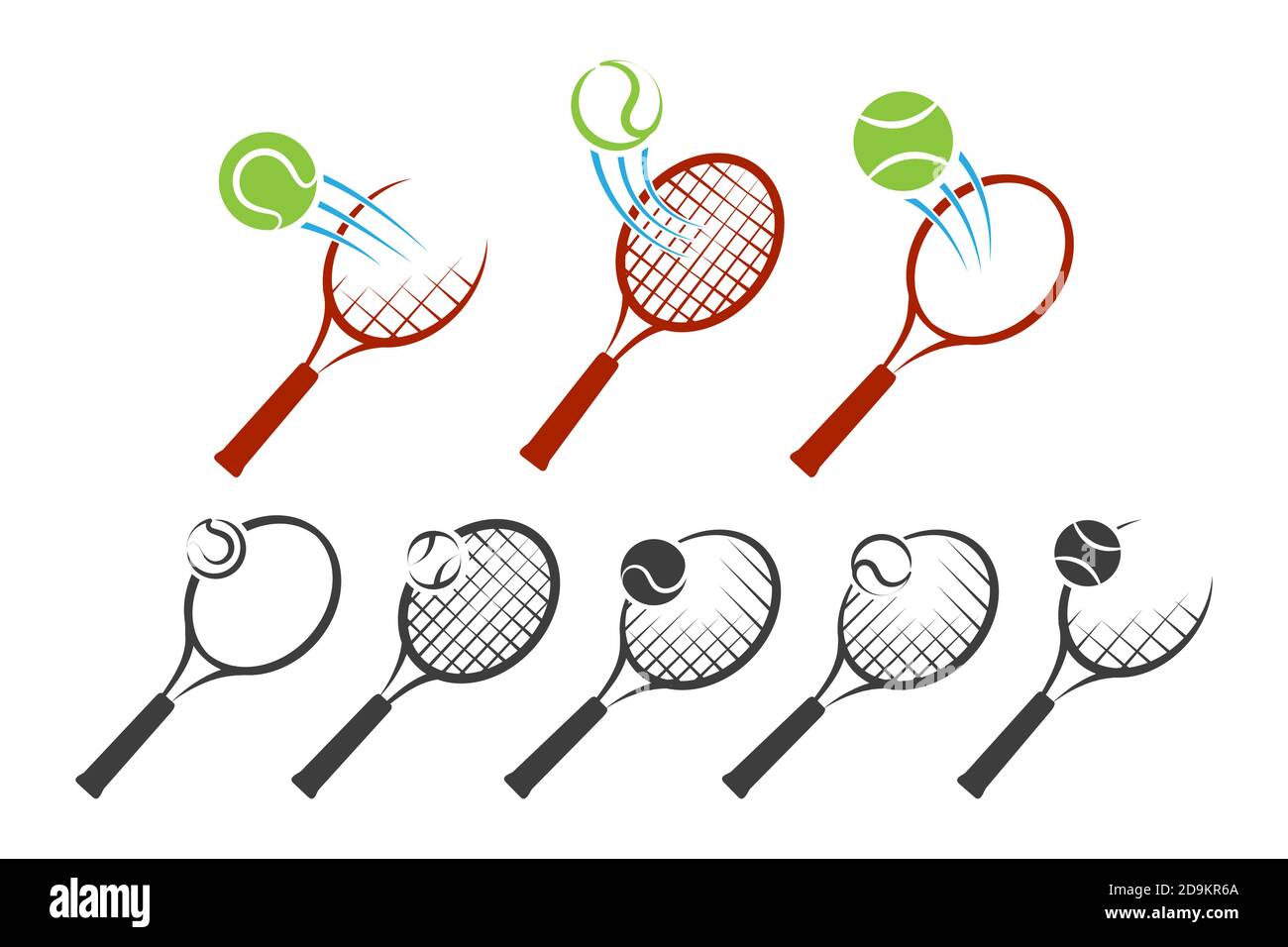 Jeu de raquettes et de balles de tennis avec logo isolé sur fond blanc. Illustration vectorielle. Illustration de Vecteur