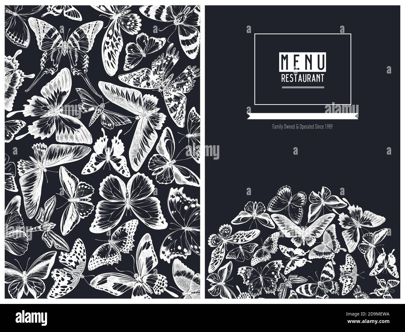 Couverture de menu avec craie à la pointe orange, queue d'allowtail émeraude, reines de jungle, tigre Uni, aile d'oiseaux de rajah brooke, papillio torquatus Illustration de Vecteur