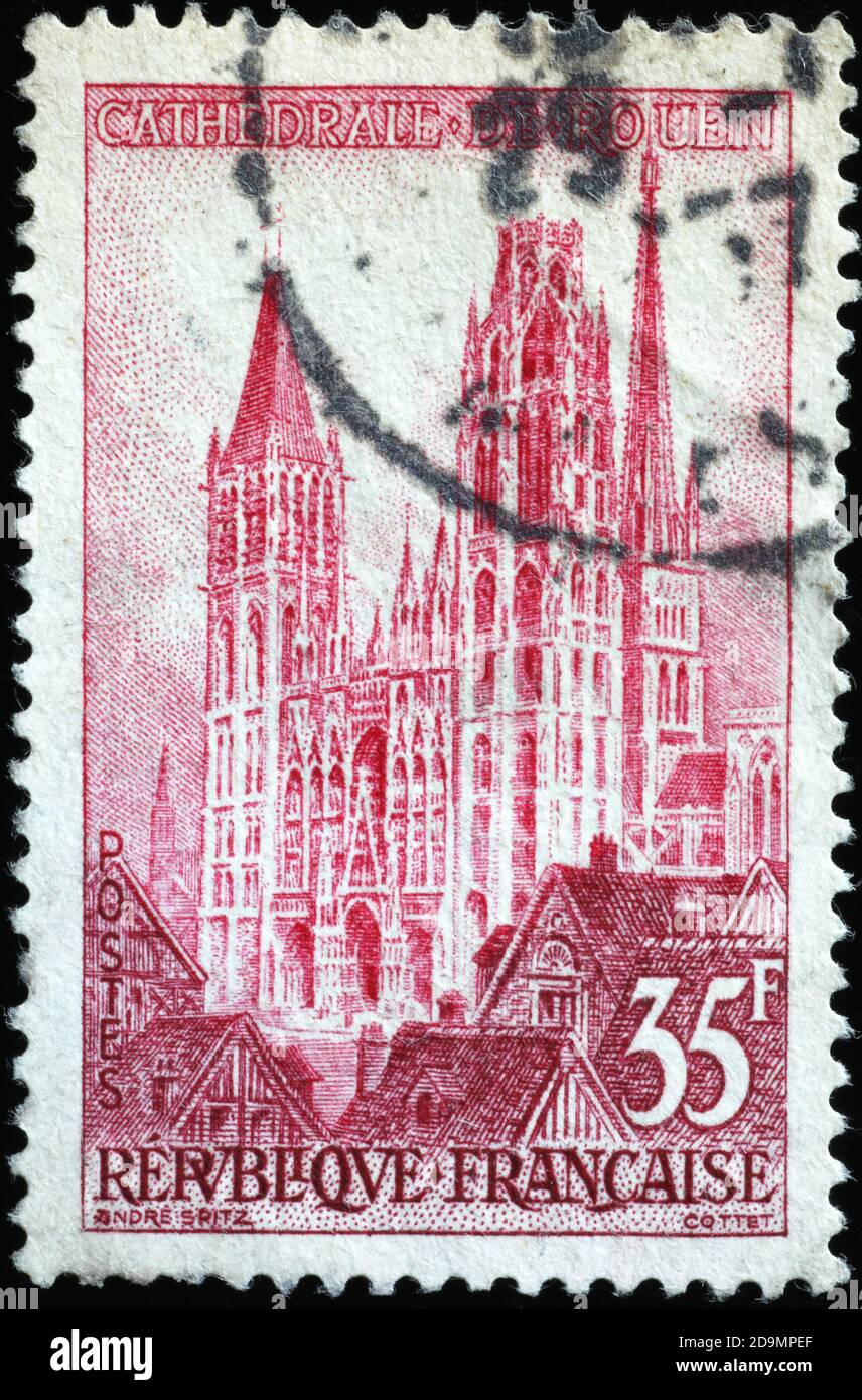 Cathédrale de Rouen sur timbre-poste français d'époque Banque D'Images