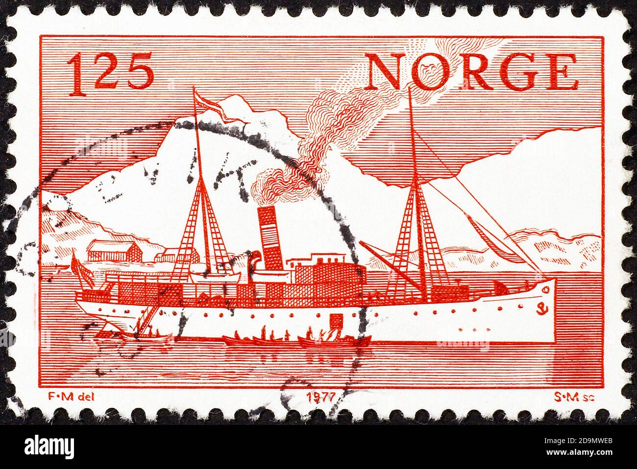 Joli timbre norvégien d'époque avec un vieux navire Banque D'Images