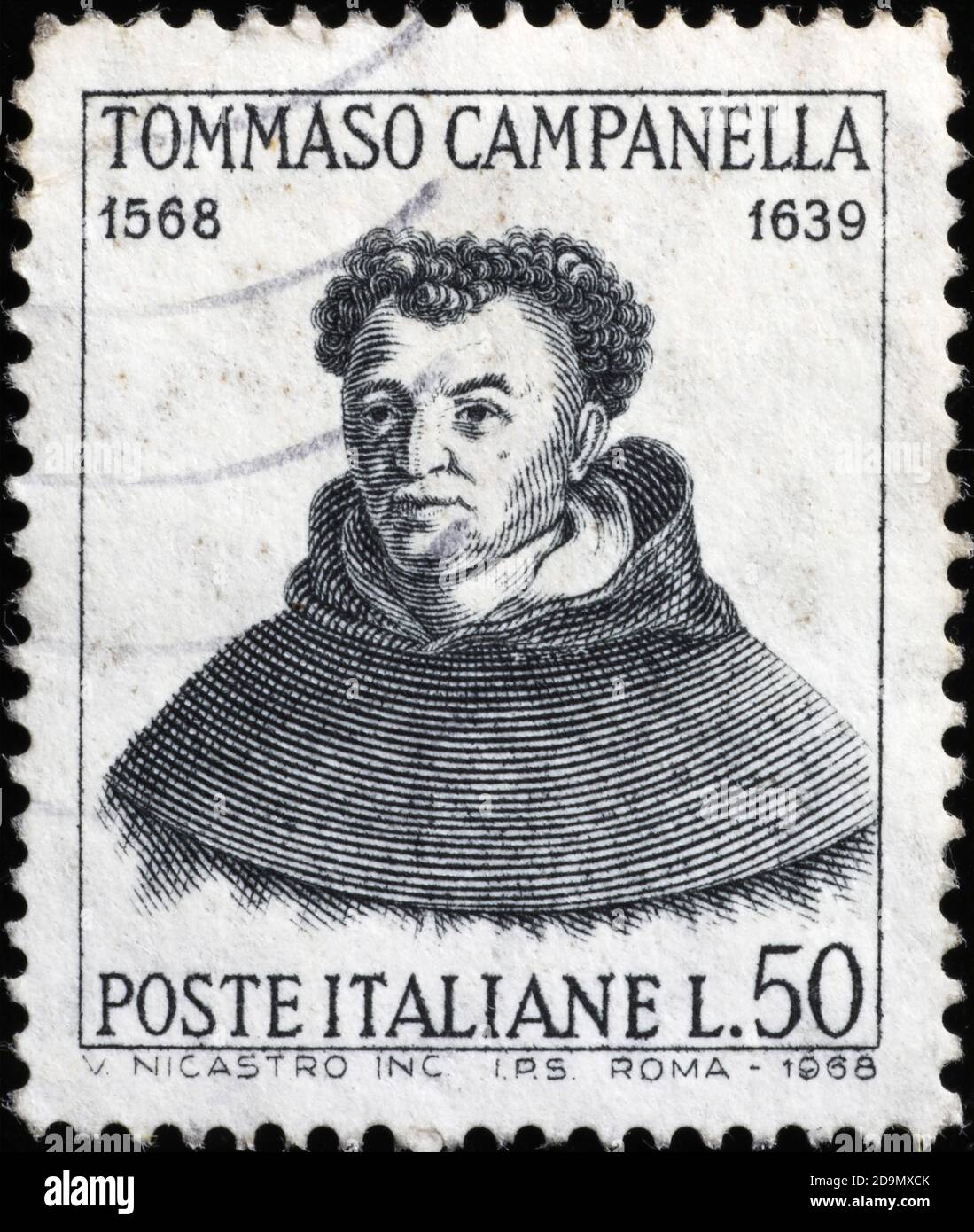 Tommaso Campanella sur l'ancien timbre-poste italien Banque D'Images