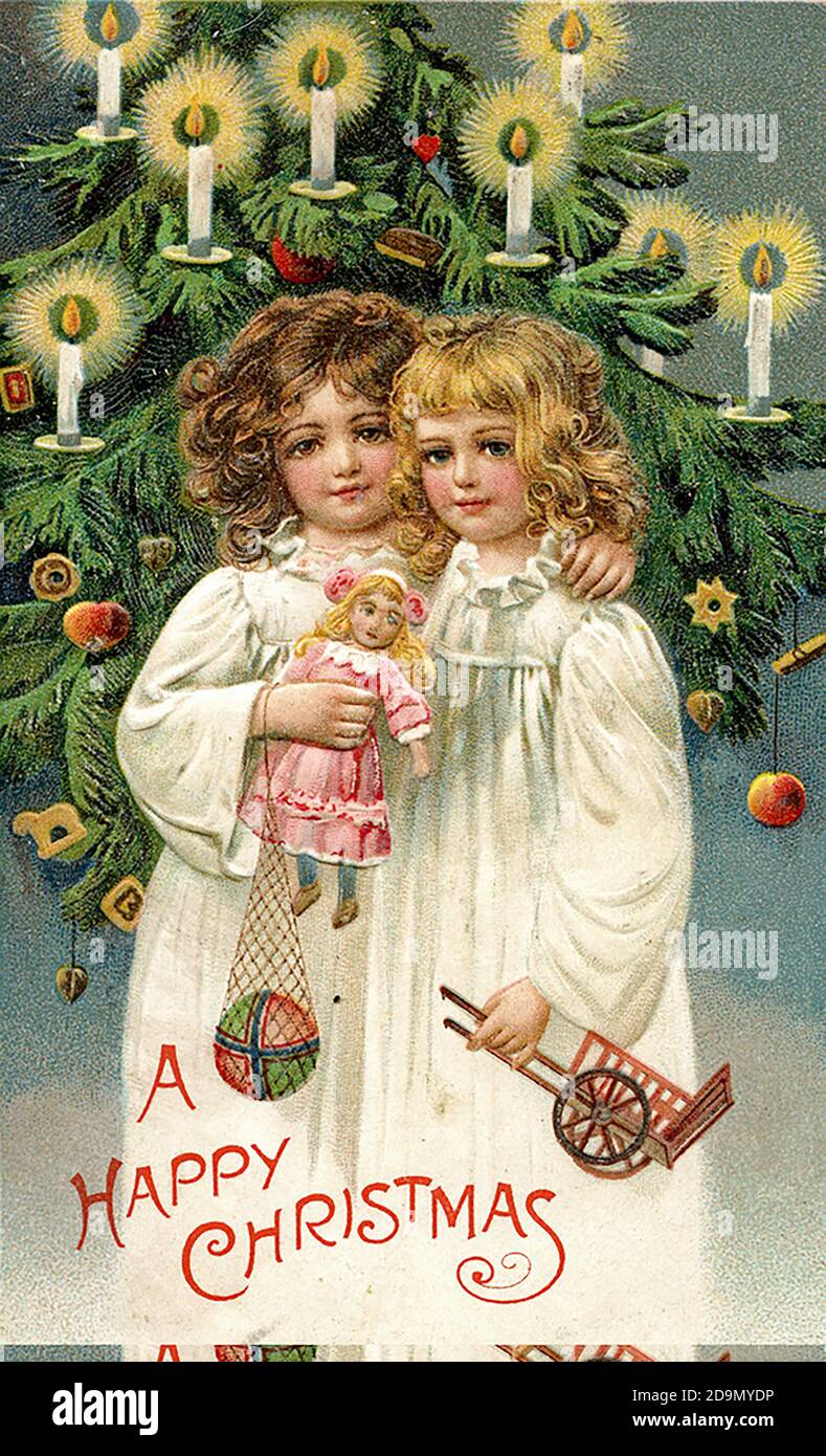 Ancienne illustration de carte de Noël dans un style vintage Banque D'Images