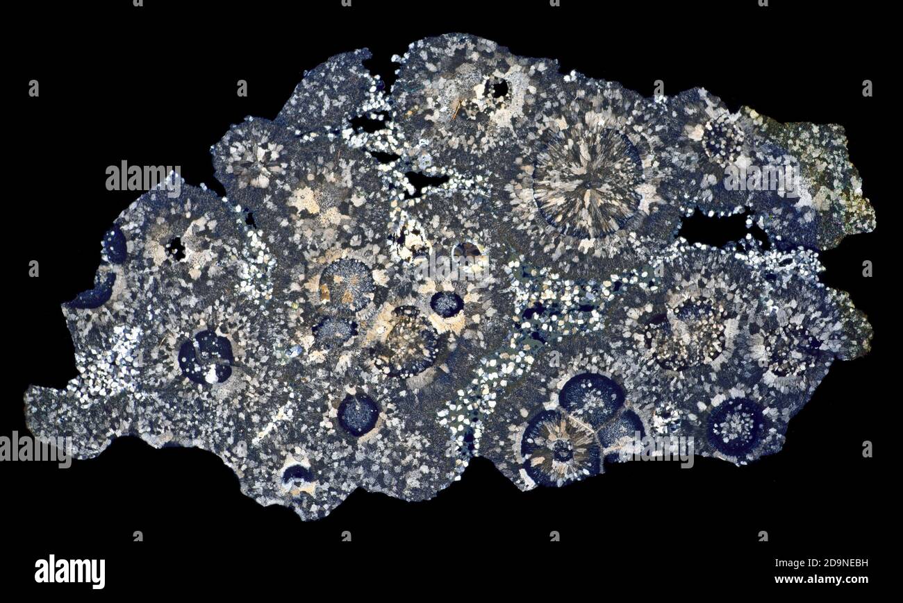 Spherulitic Pitchstone, section de glissement, Arran, Écosse, Royaume-Uni, Banque D'Images