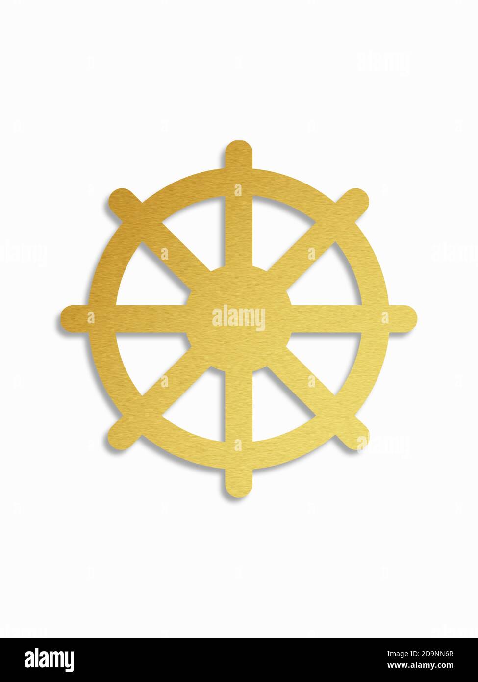 Symbole d'or du bouddhisme. La roue du destin. Objet isolé. Rendu 3D Banque D'Images