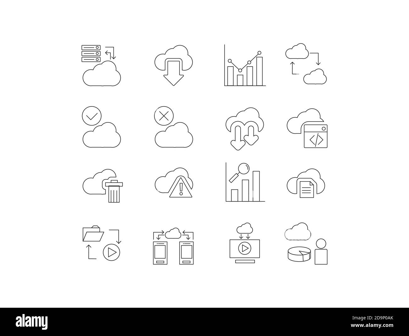 Ensemble d'icônes de Cloud Computing avec tous les sujets qui le représentent Illustration de Vecteur