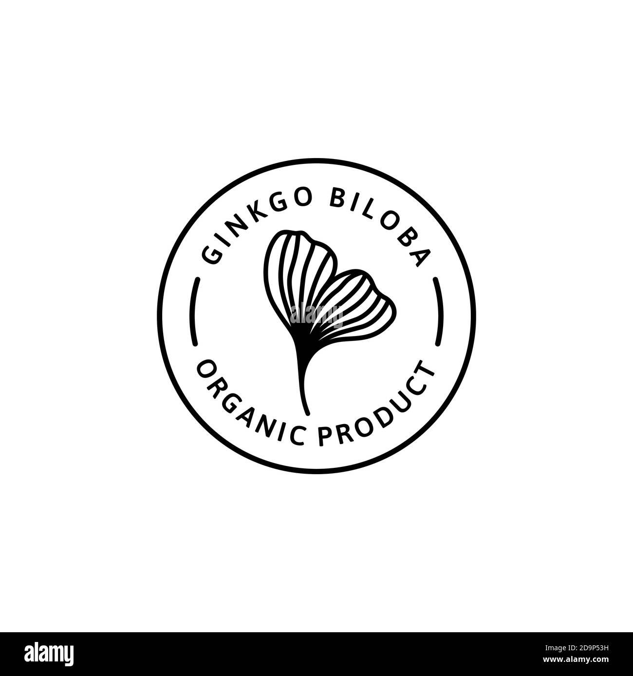 Ginkgo Biloba feuille bio badge et icône dans le style linéaire à la mode - Vector logo Emblem de gingko peut être utilisé modèle pour emballer Cosmetics, Med Illustration de Vecteur