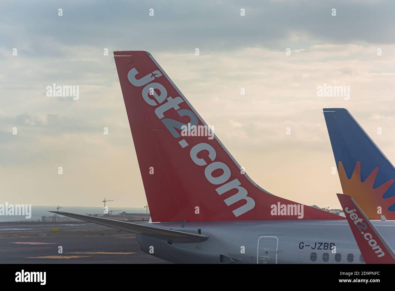 Espagne, Tenerife - 05/19/2018: Unité de queue de la compagnie AÉRIENNE JET2. Photos Banque D'Images