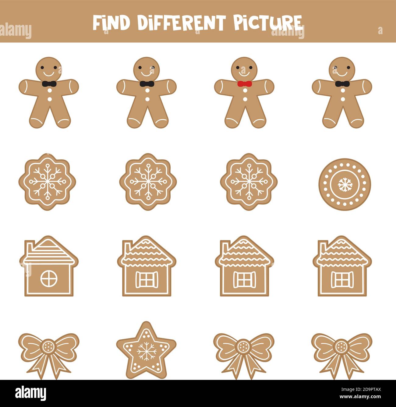 Trouvez des biscuits de Noël qui sont différents des autres. Illustration de Vecteur