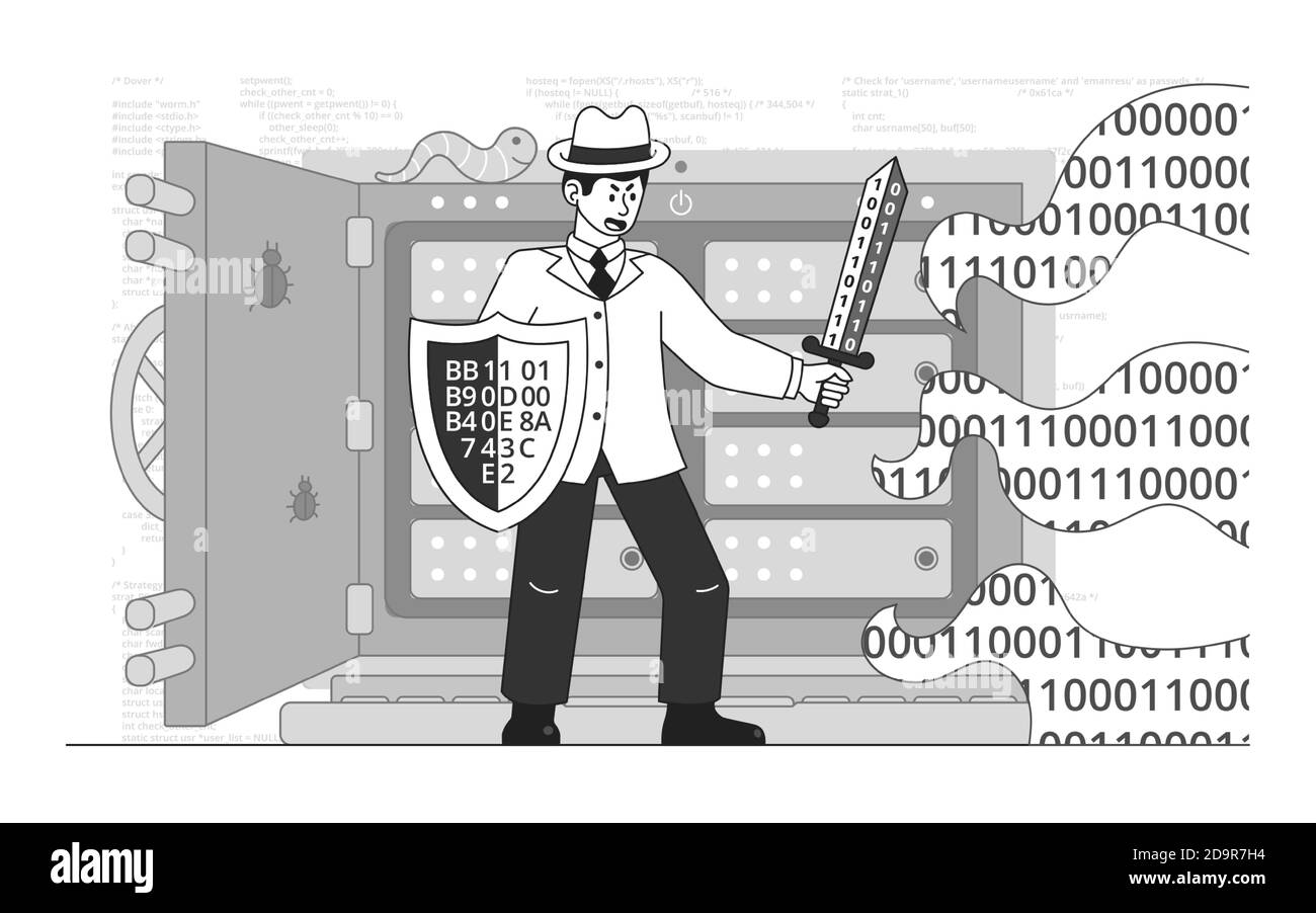 Le hacker blanc protège le système d'information contre les attaques du hacker Illustration de Vecteur