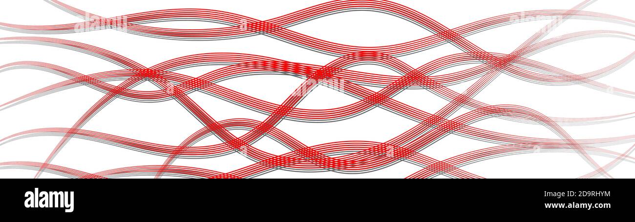 Arrière-plan abstrait de lignes ondulées entrelacés avec des ombres, rouge sur blanc Illustration de Vecteur