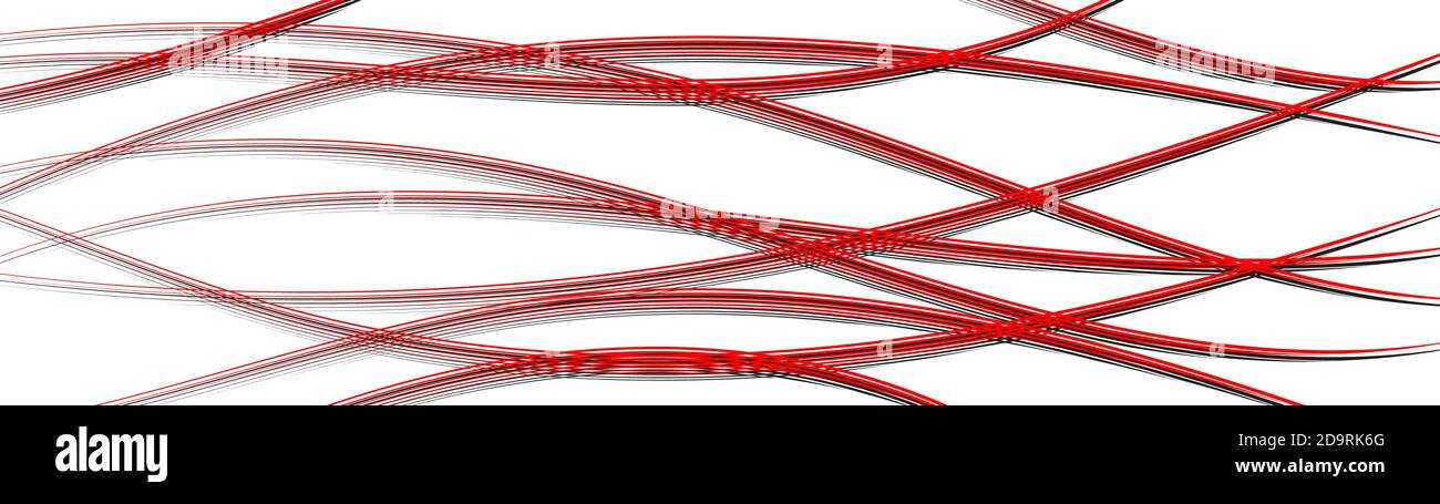Arrière-plan abstrait de lignes ondulées entrelacés avec des ombres, rouge sur blanc Illustration de Vecteur