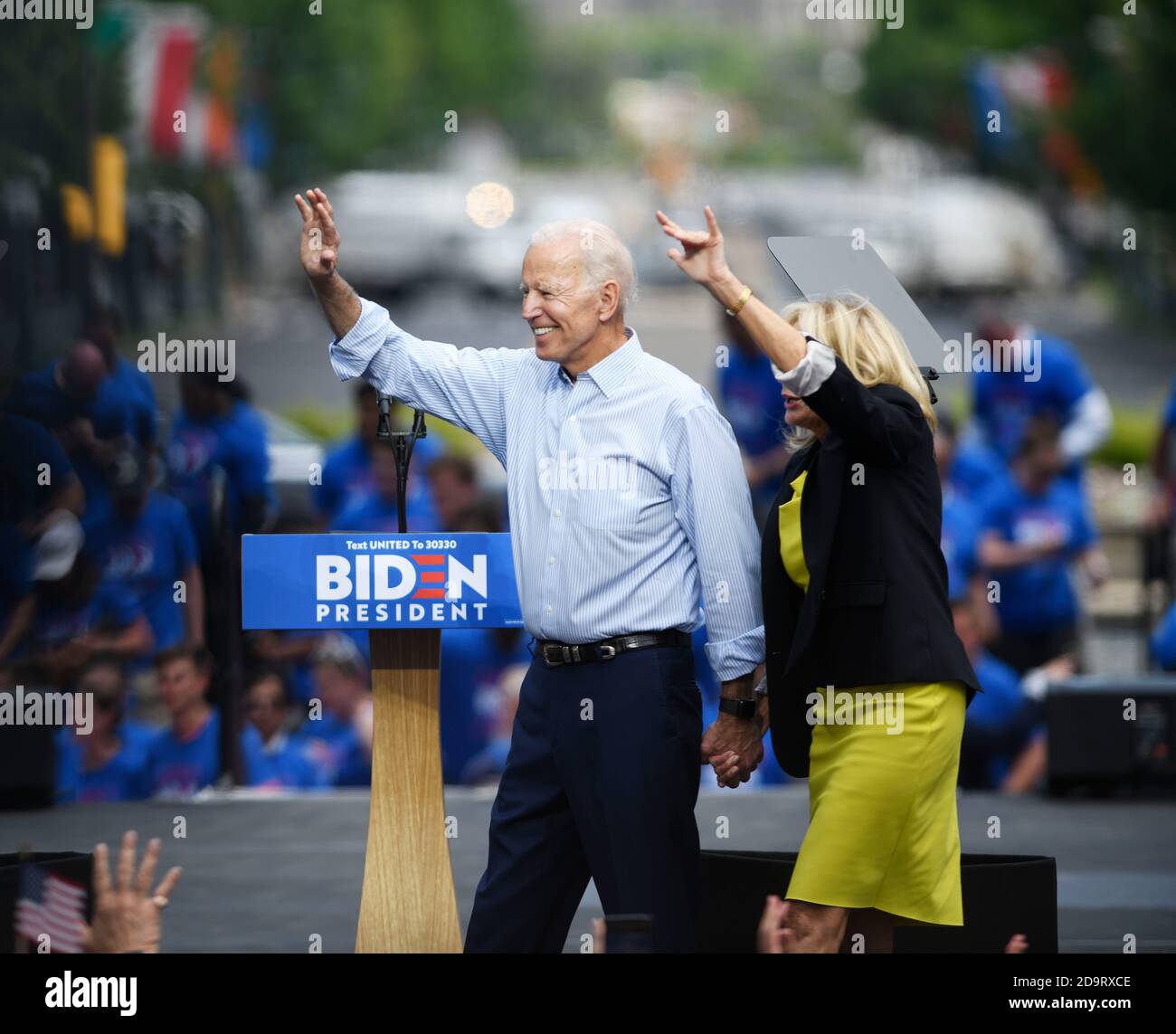 New York, États-Unis. Joe Biden devrait être le gagnant des élections de 2020. 7 novembre 2020. Photo du dossier prise le 18 mai 2019 montre l'ancien vice-président américain Joe Biden (L) à assister à un rallye de campagne à Philadelphie, aux États-Unis. Joe Biden devrait être le gagnant de l'élection de 2020, selon plusieurs médias américains le 7 novembre 2020. Credit: Liu Jie/Xinhua/Alay Live News Banque D'Images