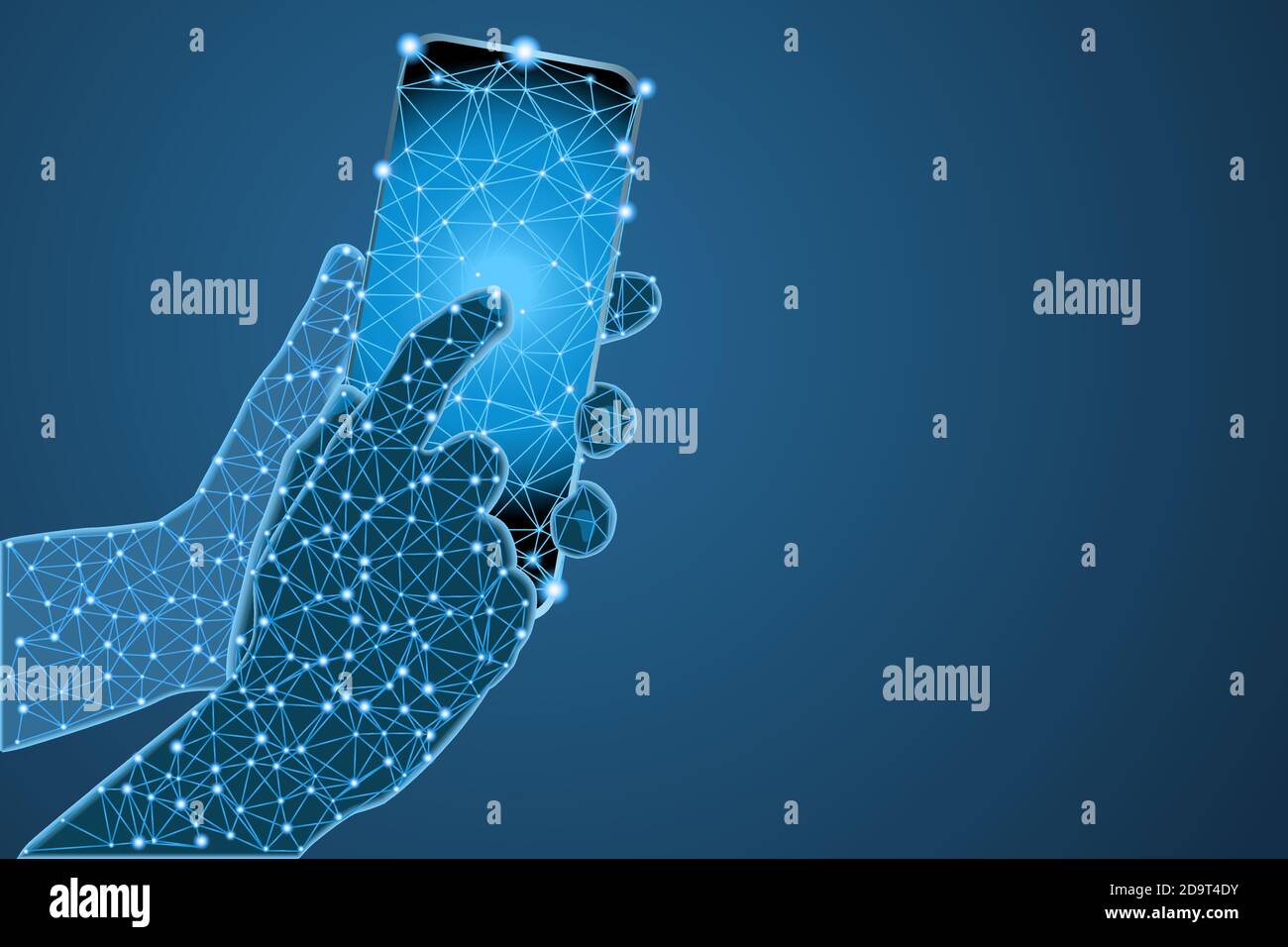 Smartphone dans les mains faible polyfilaire et lumières Illustration de Vecteur