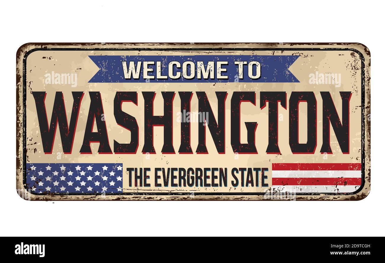 Bienvenue à Washington vintage métal rouillé signe sur un fond blanc, vector illustration Illustration de Vecteur