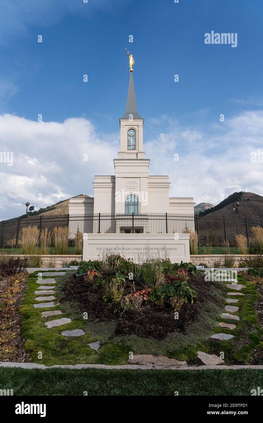 Le Temple de l'Église de Jésus-Christ des Saints des derniers jours de Star Valley Wyoming, situé à Afton, Wyoming. Banque D'Images