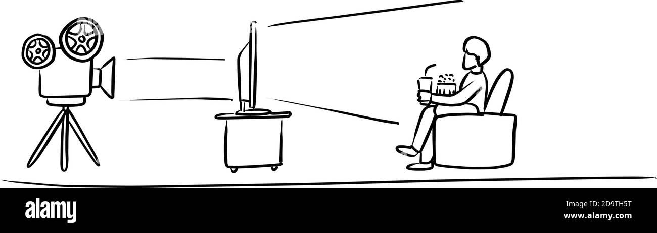 cinéma en ligne vecteur illustration esquisse doodle main dessiné avec noir lignes isolées sur fond blanc Illustration de Vecteur