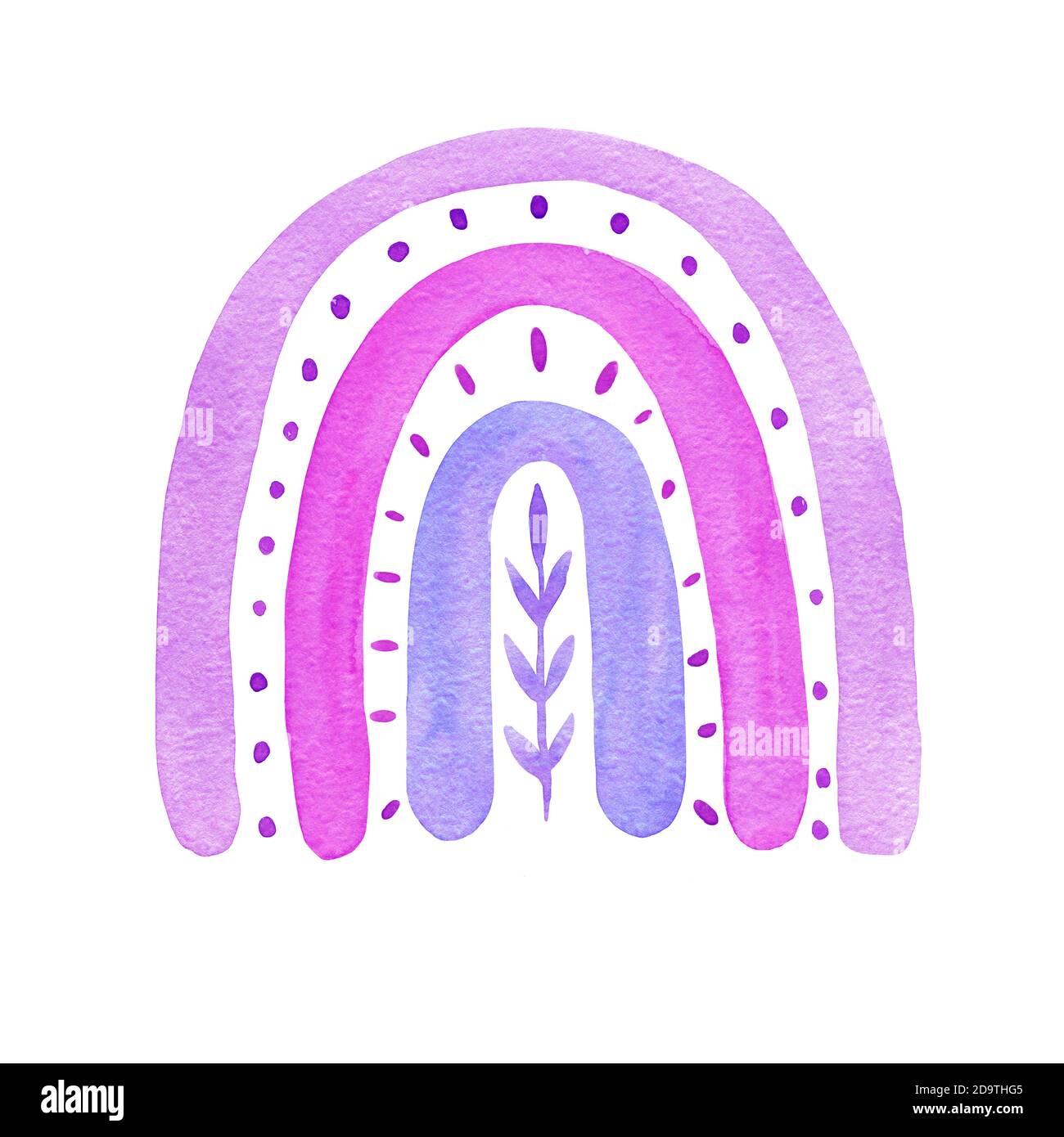 Adorable aquarelle rose coloré arc-en-ciel. Un arc-en-ciel moderne. Illustration faite à la main sur fond blanc. Style scandinave à l'intérieur. Logo, p Banque D'Images