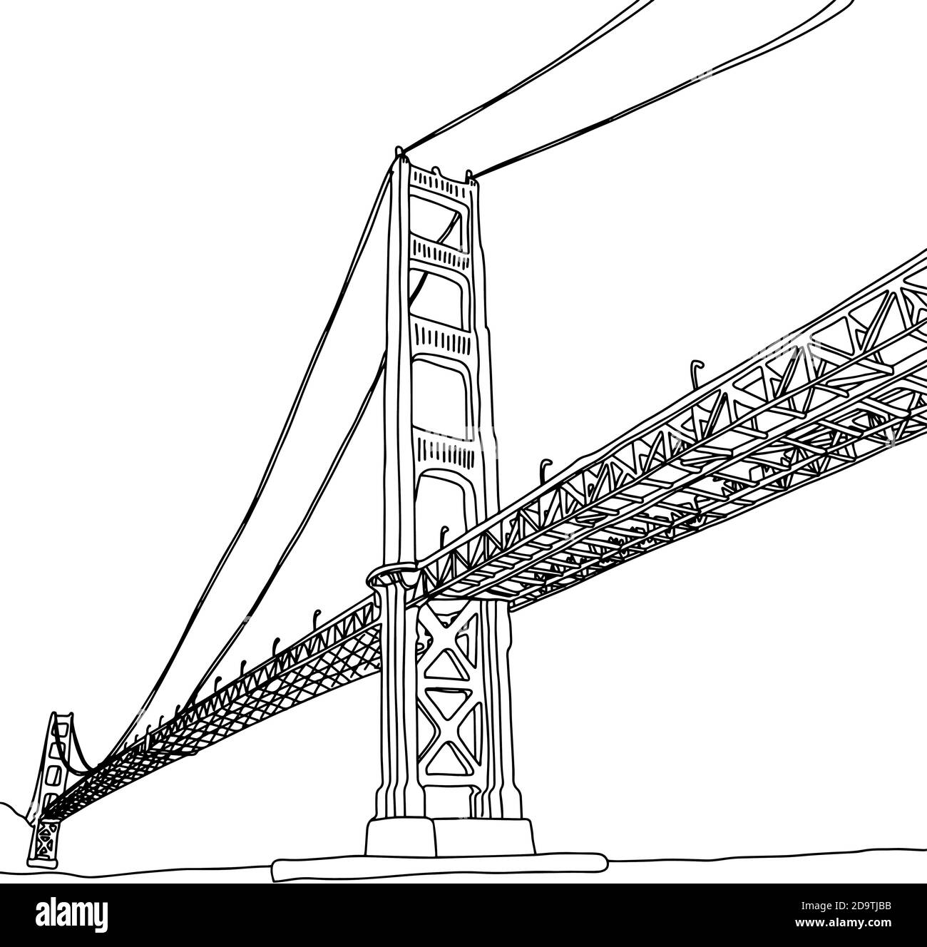 golden gate bridge illustration vecteur esquisse doodle main dessiné avec lignes noires isolées sur fond blanc Illustration de Vecteur