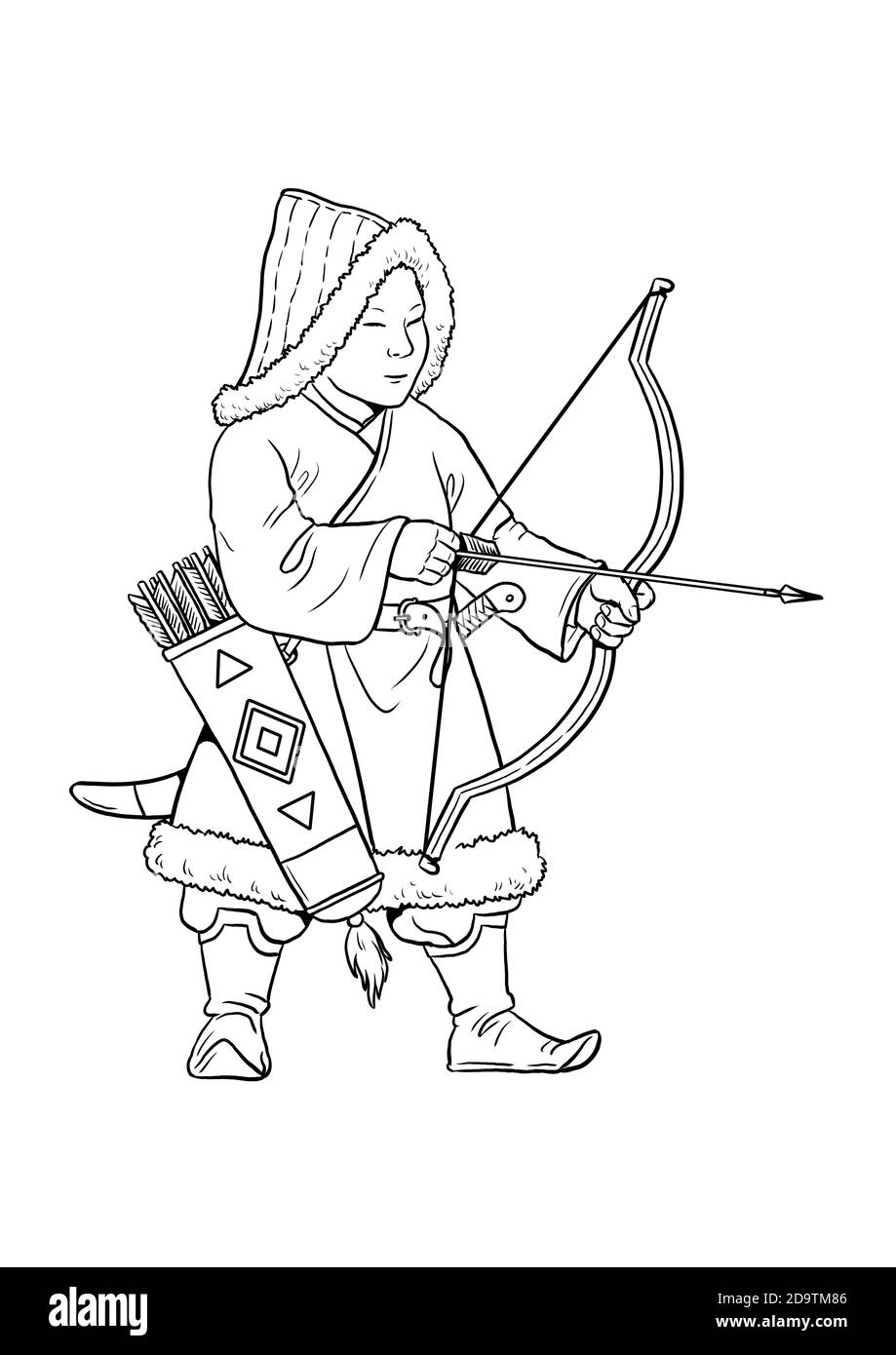 archer mongol pour la coloration. Modèle de coloriage pour les enfants. Banque D'Images