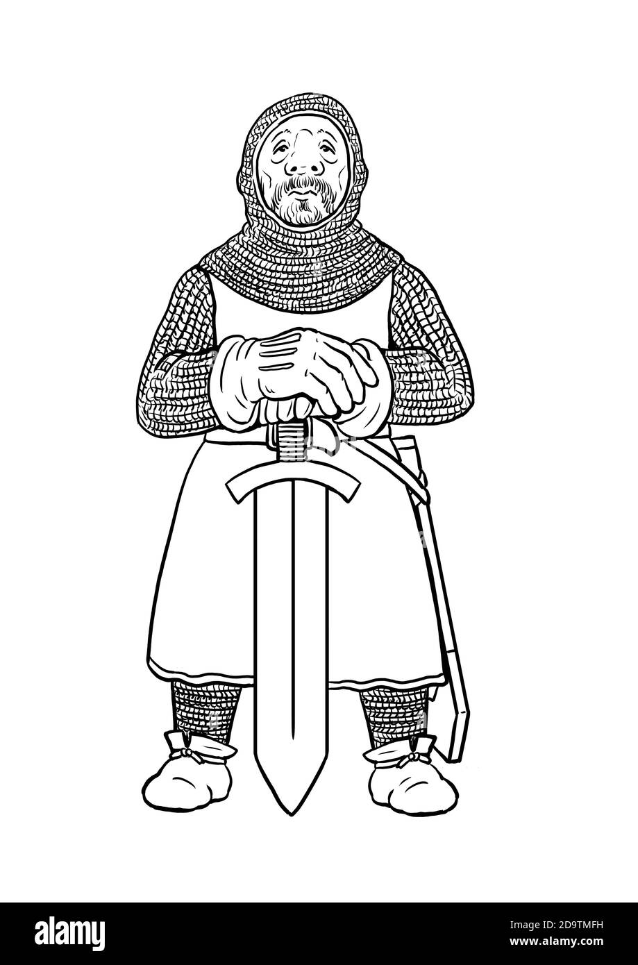 Chevalier Templier pour colorier. Modèle de coloriage pour les enfants. Banque D'Images