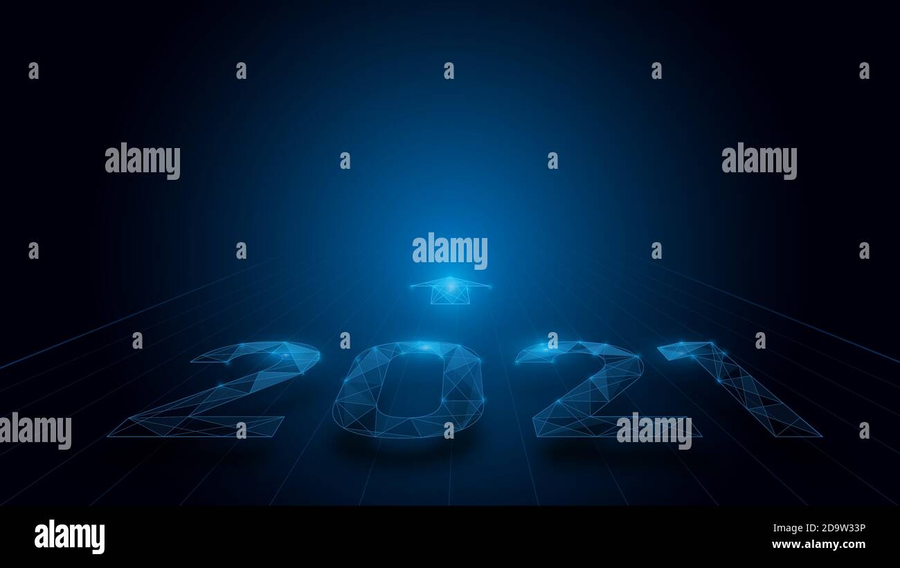 Nouvelle année 2021 texte à la lumière de Neon avec la technologie des triangles Hi-tech futuriste fond numérique. Illustration vectorielle Illustration de Vecteur