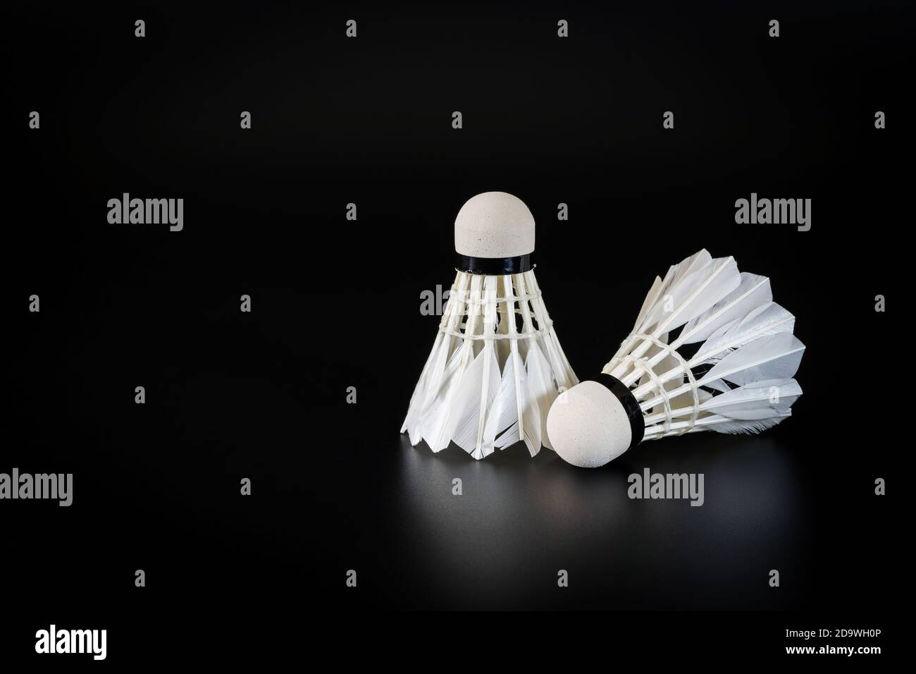 Balles de badminton sur fond noir, concepts sportifs et récréatifs. Banque D'Images