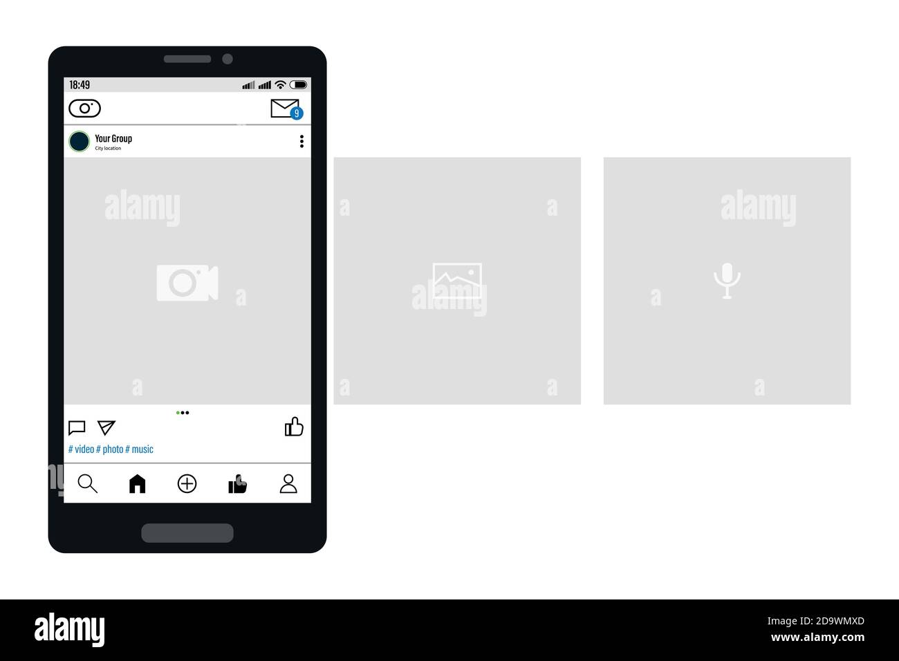 Smartphone avec interface carrousel sur le réseau social Illustration de Vecteur