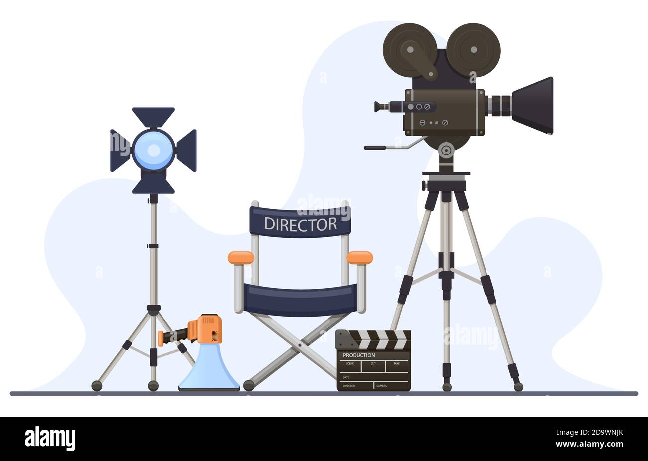 Décors de films de réalisateur. Caméra de cinéma, chaise de réalisateur ...