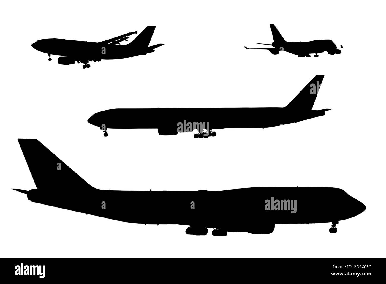 Groupe de silhouette de l'avion isolé sur fond blanc. Banque D'Images
