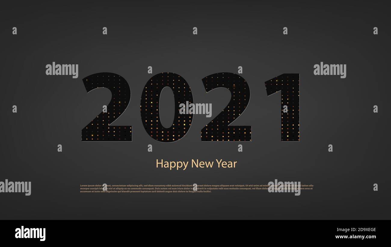Bonne année 2021 bannière. Design élégant avec chiffres noirs et dorés sur fond noir. Éléments pour calendrier et cartes de vœux, texte, mobile Illustration de Vecteur
