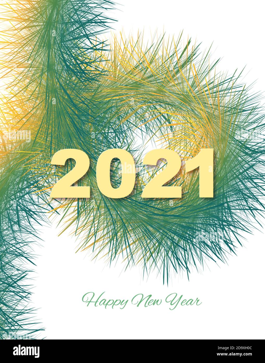 Fond festif Noël ou nouvel an. Abstrait branche de sapin jaune-vert de Noël avec numéros 2021. Arrière-plan de vacances. Vecteur Illustration de Vecteur