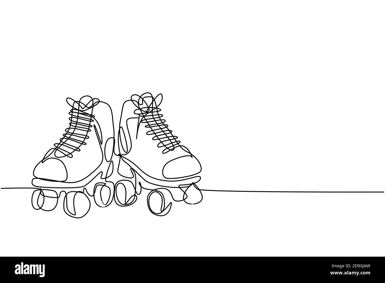 Une seule ligne continue dessin paire de vieux plastique rétro quatre patins à roulettes. Vintage classique Extreme sport concept une ligne dessiner design vecteur Illustration de Vecteur