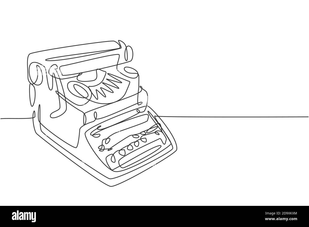 Un dessin d'une seule ligne de l'ancienne machine à écrire classique rétro de la vue latérale. Vintage article de bureau concept ligne continue dessin graphique vecteur de conception Illustration de Vecteur