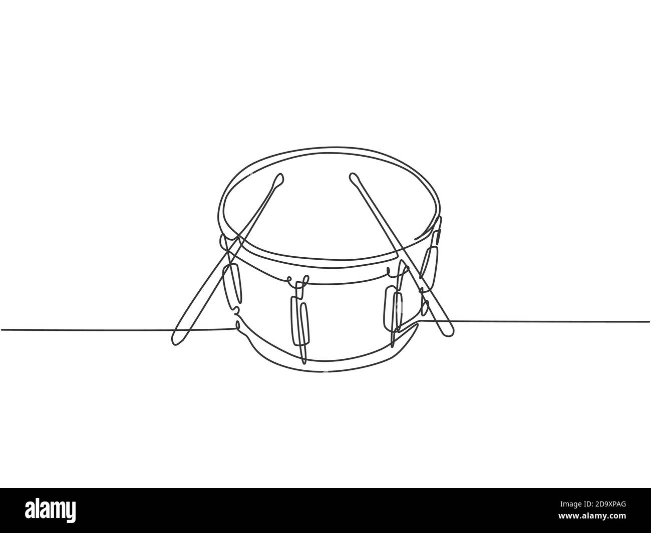 Un seul dessin de ligne de petit tambour avec des bâtons de tambour. Concept d'instruments de musique à percussion. Vecteur graphique de dessin de ligne dynamique continue Illustration de Vecteur