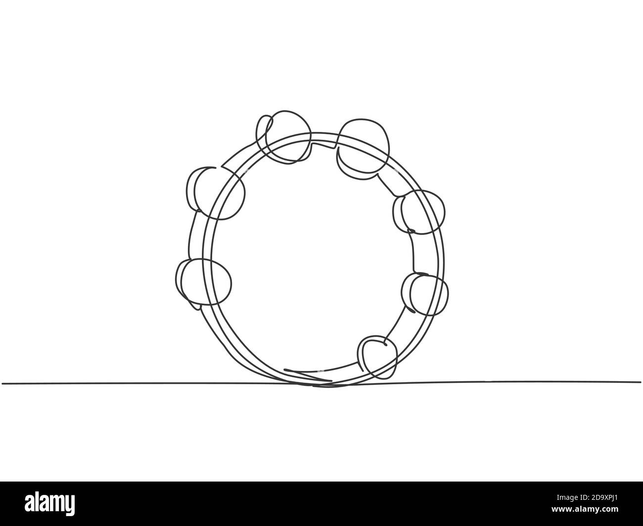 Un dessin de ligne continu de tambourine à cercle rond. Concept d'instruments de musique à percussion dynamique dessin d'une seule ligne graphique vecteur de conception Illustration de Vecteur