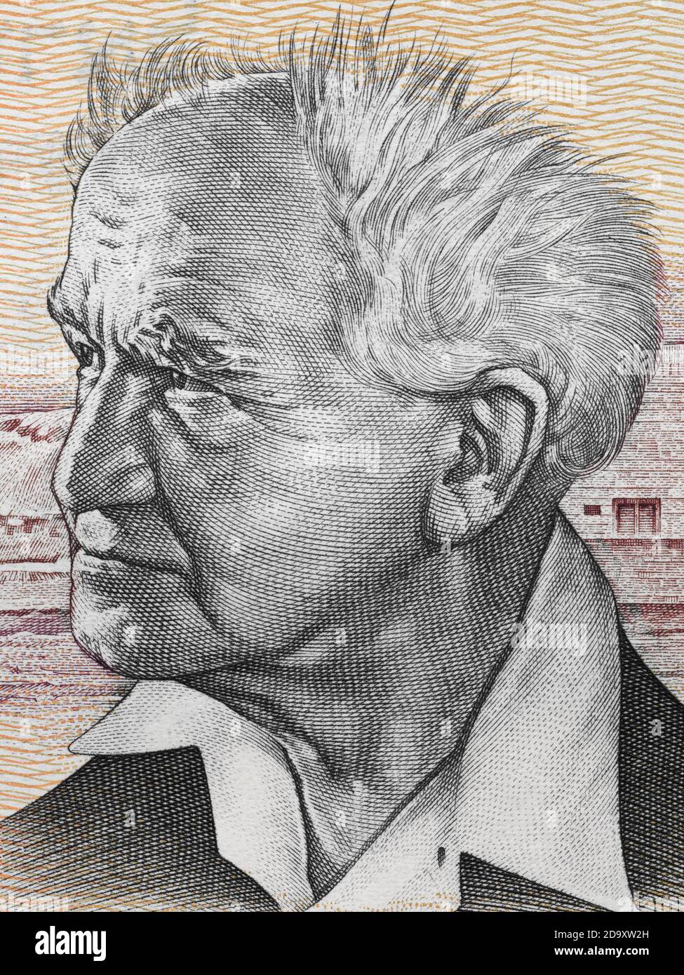 David Ben-Gurion portrait sur Israël 50 (ancien) shekalim banknote macro de clôture. Premier fondateur de l'État d'Israël et premier Premier ministre de Banque D'Images