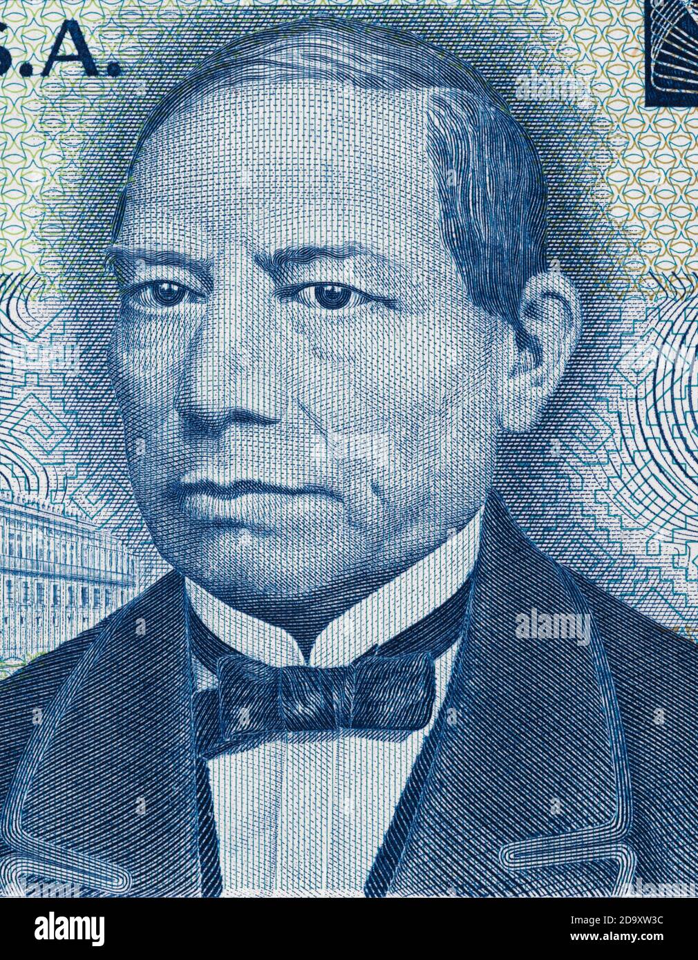 Portrait du président Benito Juarez sur le Mexique 50 pesos (1981) billet de banque macro, argent mexicain gros plan Banque D'Images