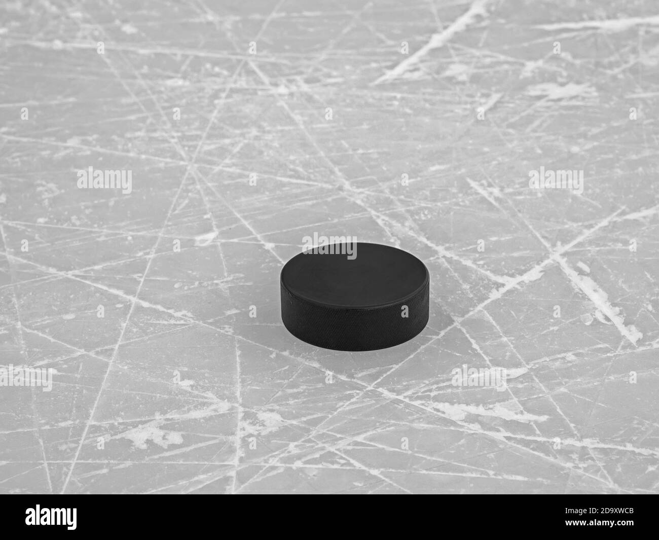 Palet de hockey sur fond de patinoire de hockey Banque D'Images