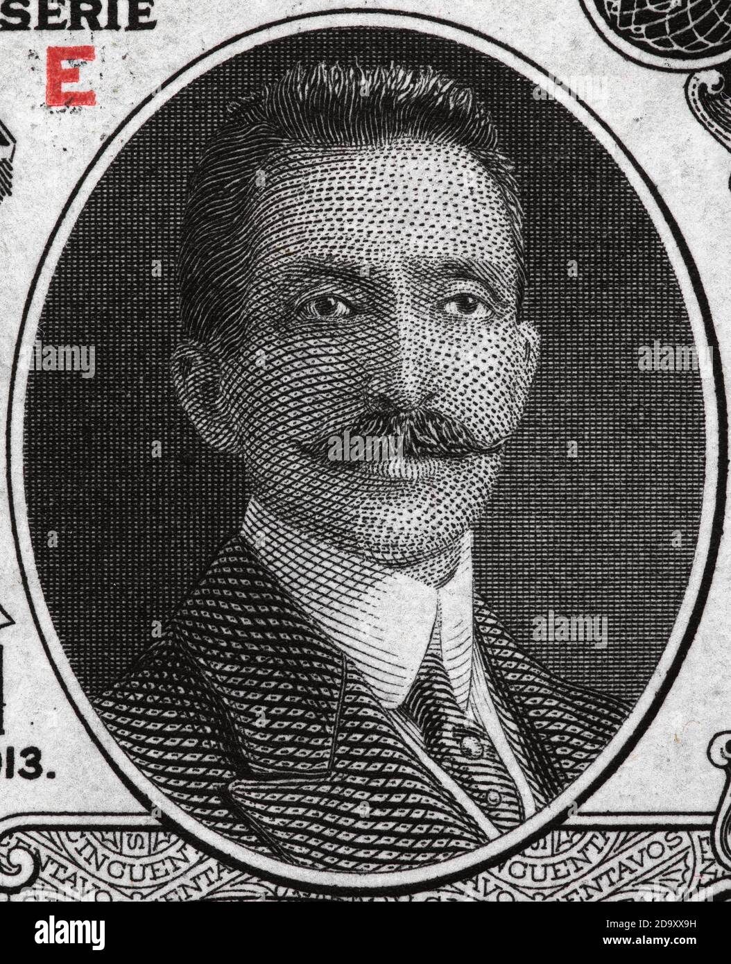Pino Suarez portrait sur le Mexique Sonora 50 centavo (1915) billet de banque, 7e vice-président, révolution mexicaine révolutionnaire, macro de clôture d'argent Banque D'Images