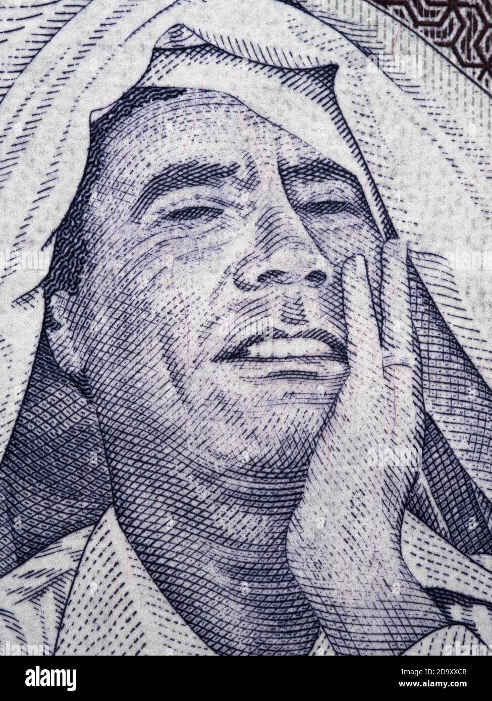 Portrait de Mouammar Kadhafi sur la Libye 1 dinar (2009) gros plan du billet de banque macro, gros plan de l'argent libyen Banque D'Images