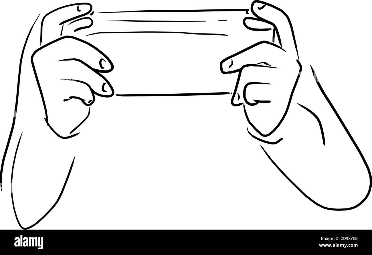 vue arrière d'un jeu à la main avec une manette de console l'illustration vectorielle esquisse de la poignée dessinée à la main avec des lignes noires isolées sur fond blanc Illustration de Vecteur